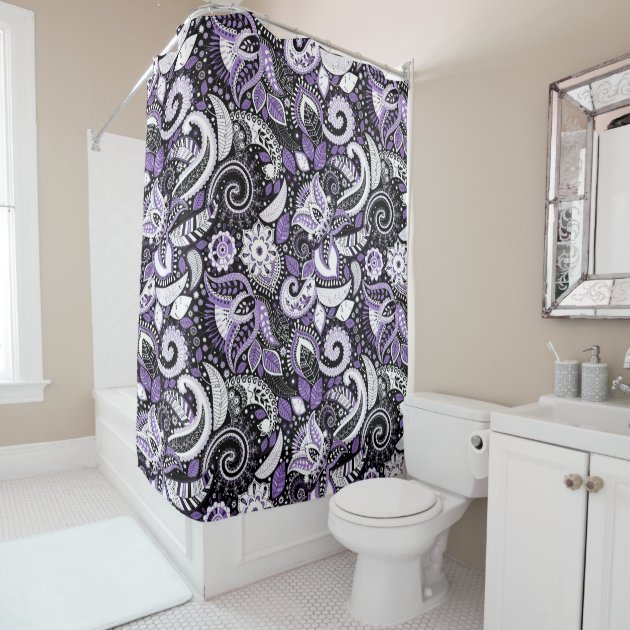 Purple White Black Paisley Print Pattern Shower Curtain | Zazzle
