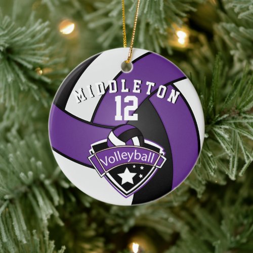 Purple White  Black Personalize Volleyball  Ceramic Ornament