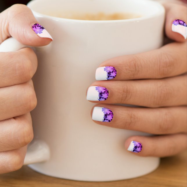 Purple, White & Black Tropical Flowers  Minx Nail Art (Insitu - Mug)