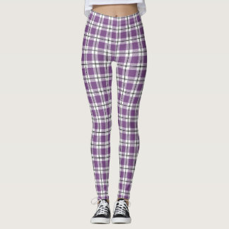 Purple White & Black Vintage Plaid Flannel Pattern Leggings