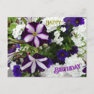 Purple White Blue Flowers Birthday Postcard