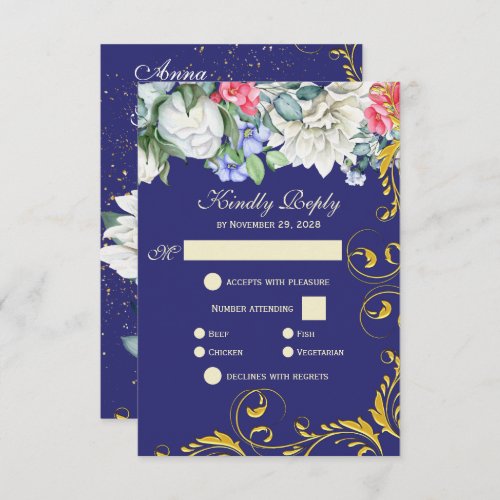 Purple White Blue Pink Gold Swirls Botanical RSVP