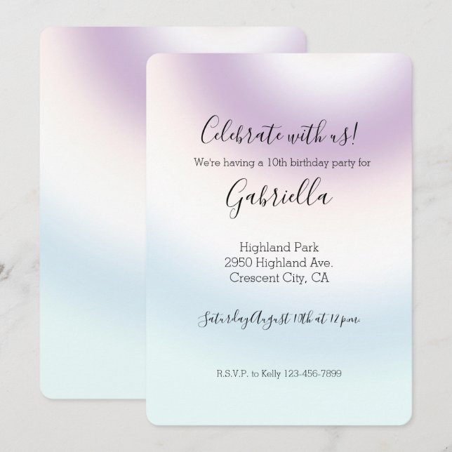 Purple White Blue Tie dye Birthday    Invitation (Front/Back)