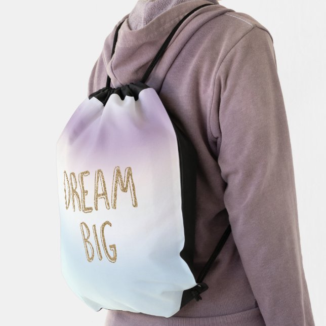 Purple White Blue Tie dye Gold Glitter           Drawstring Bag (Insitu)