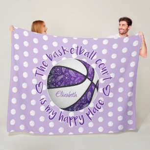 purple white boho basketball court my happy place fleece blanket