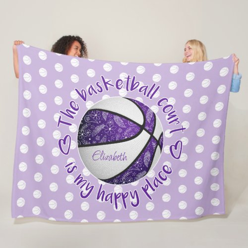 purple white boho basketball court my happy place fleece blanket