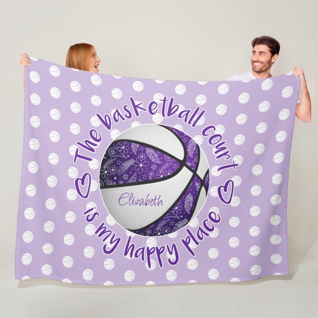 purple white boho basketball court my happy place fleece blanket (In Situ)