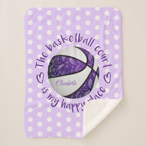 purple white boho basketball court my happy place sherpa blanket