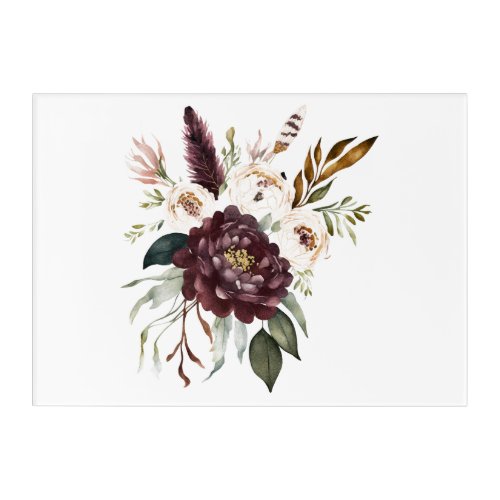 Purple White Boho Floral Botanical Greenery  Acrylic Print