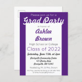 Purple White Bold Grad Party Graduation Invitation Postcard (Front/Back)