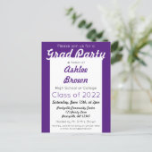 Purple White Bold Grad Party Graduation Invitation Postcard (Standing Front)