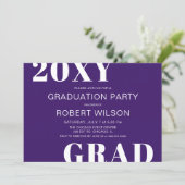 Purple White Bold Typography Graduation Party Invitation (Standing Front)