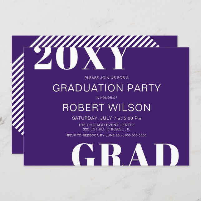 Purple White Bold Typography Graduation Party Invitation (Front/Back)