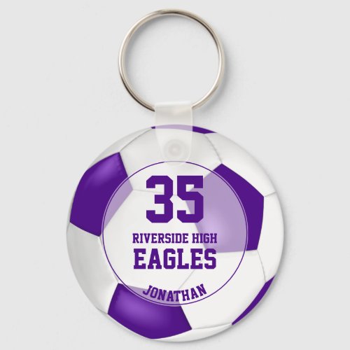 purple white boys soccer sports team colors keychain