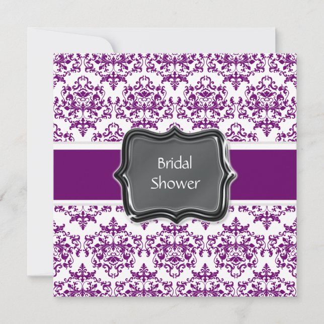Purple white bridal shower personalize invitation (Front)