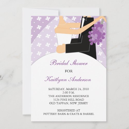 Purple &amp; White Bride Bridal Shower Invitation