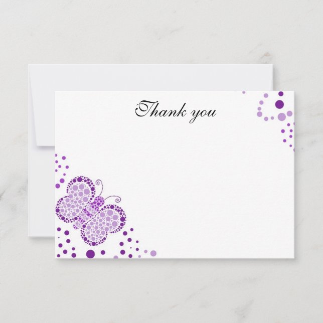 Purple & White Butterfly Flat Thank You Note (Front)