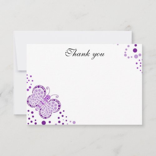 Purple &amp; White Butterfly Flat Thank You Note Custom Announcements