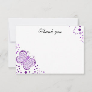 Purple & White Butterfly Flat Thank You Note Card