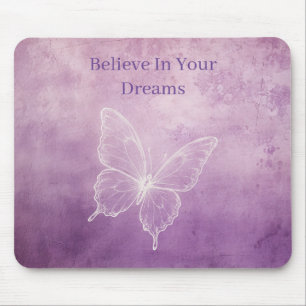 Purple White Butterfly Mouse Pad