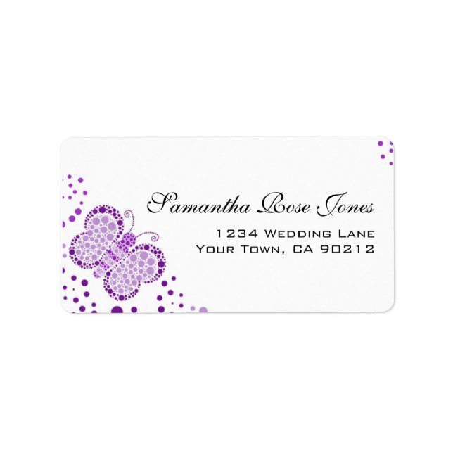 Purple White Butterfly Pointillism Custom Address Label (Front)