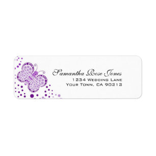 Purple White Butterfly Pointillism Custom Address Label