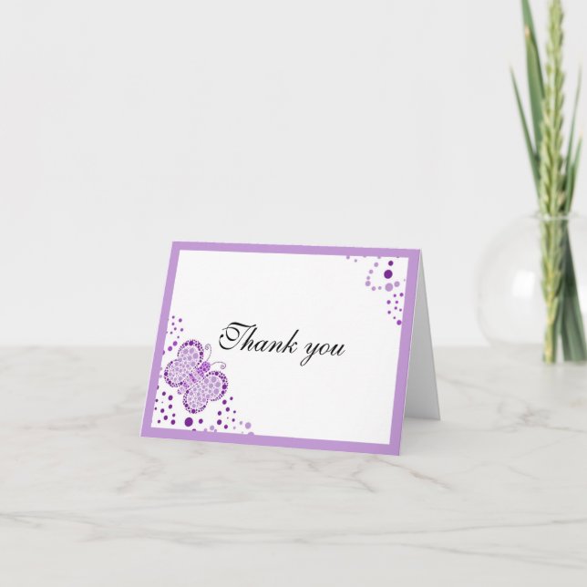 Purple & White Butterfly Thank You Note Card (Front)