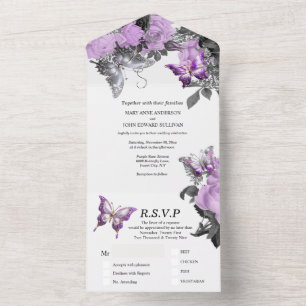 Purple white butterfly wedding elegant summer all in one invitation