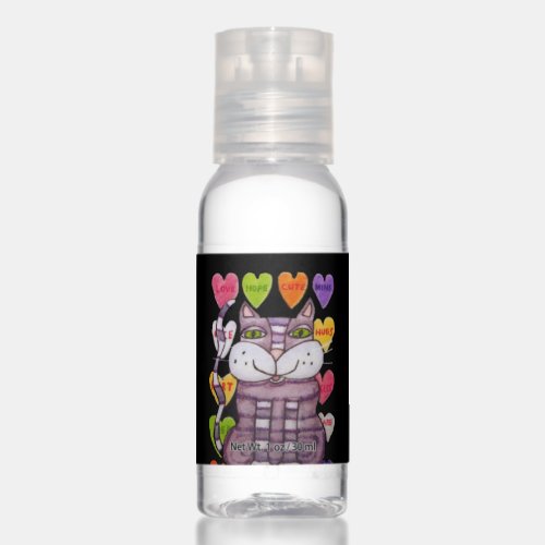 Purple White Cat Green Eyes Candy Hearts black Hand Sanitizer