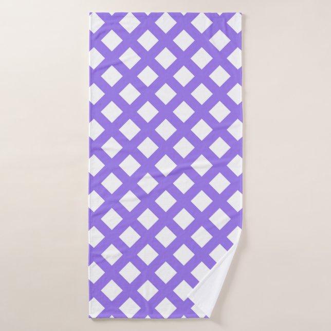 Purple White Checker Diamond Pattern Bath Towel (Bath Towel)