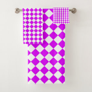 Purple White Checker Diamond Pattern Bath Towel Set