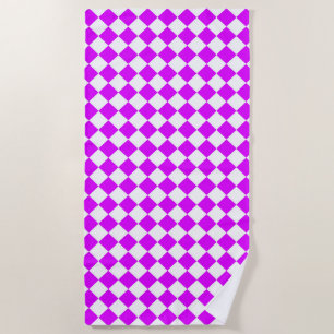 Purple White Checker Diamond Pattern Beach Towel