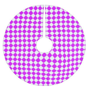 Purple White Checker Diamond Pattern Brushed Polyester Tree Skirt