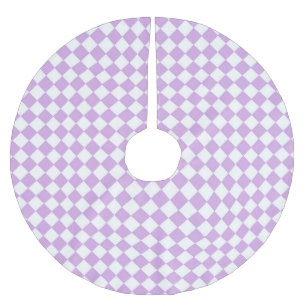 Purple White Checker Diamond Pattern Brushed Polyester Tree Skirt