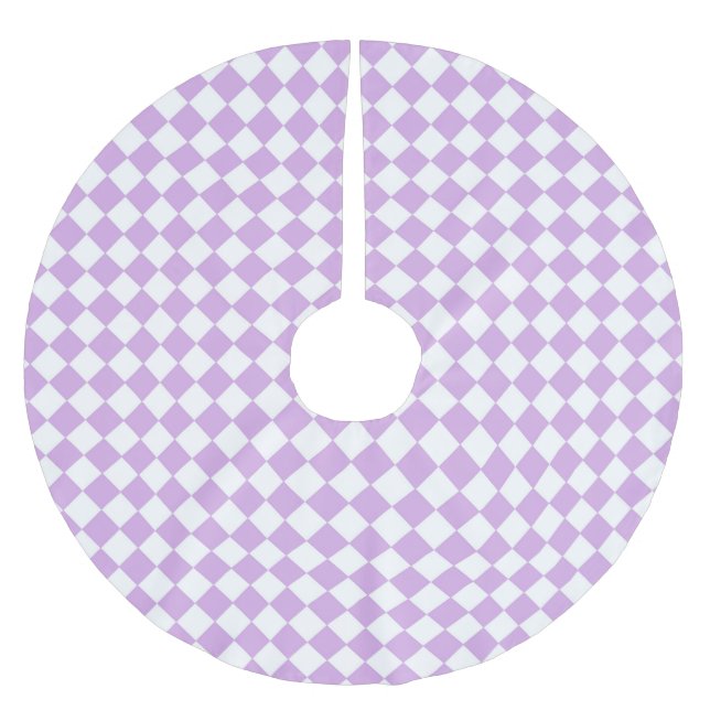 Purple White Checker Diamond Pattern Brushed Polyester Tree Skirt (Front)
