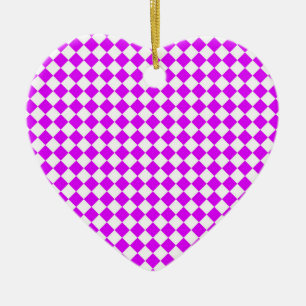 Purple White Checker Diamond Pattern Ceramic Ornament