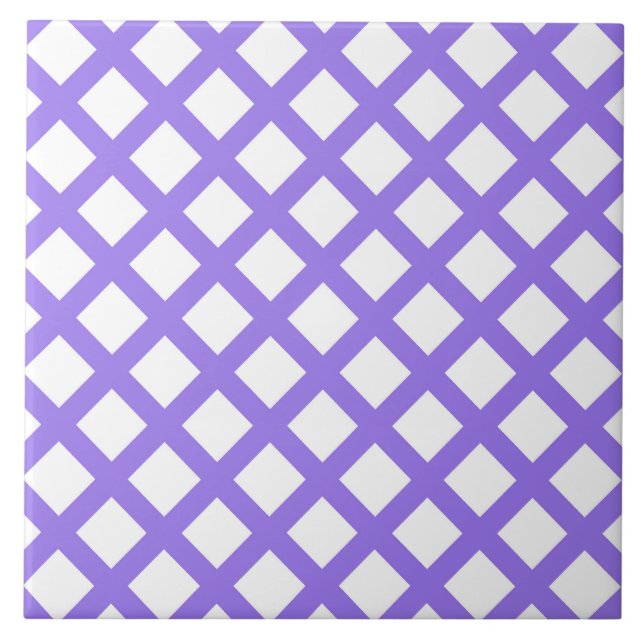 Purple White Checker Diamond Pattern Ceramic Tile (Front)