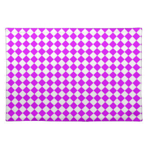 Purple White Checker Diamond Pattern Cloth Placemat