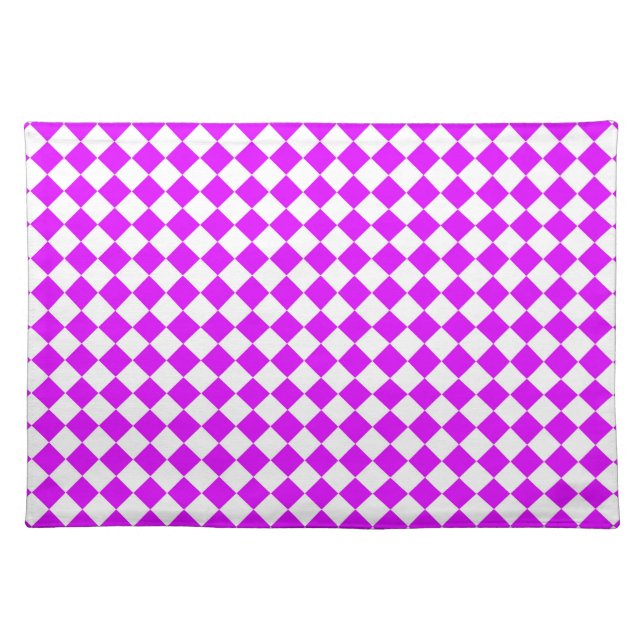 Purple White Checker Diamond Pattern Cloth Placemat (Front)
