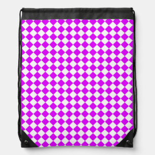 Purple White Checker Diamond Pattern Drawstring Bag