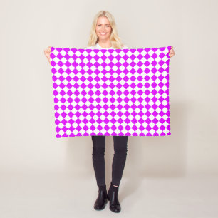 Purple White Checker Diamond Pattern Fleece Blanket