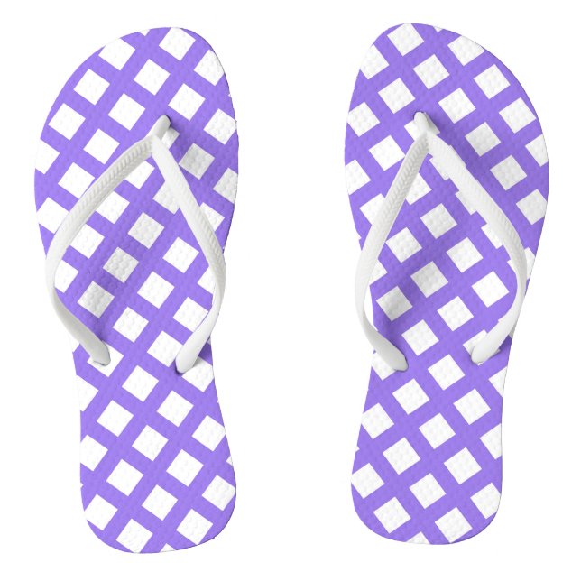 Purple White Checker Diamond Pattern Flip Flops (Footbed)