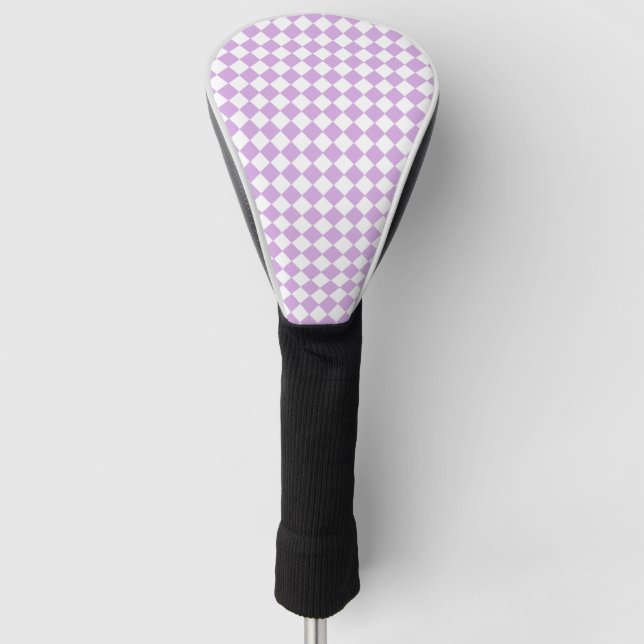 Purple White Checker Diamond Pattern Golf Head Cover (Front)