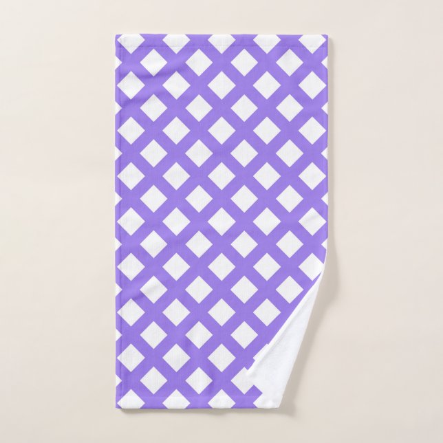 Purple White Checker Diamond Pattern Hand Towel (Hand Towel)