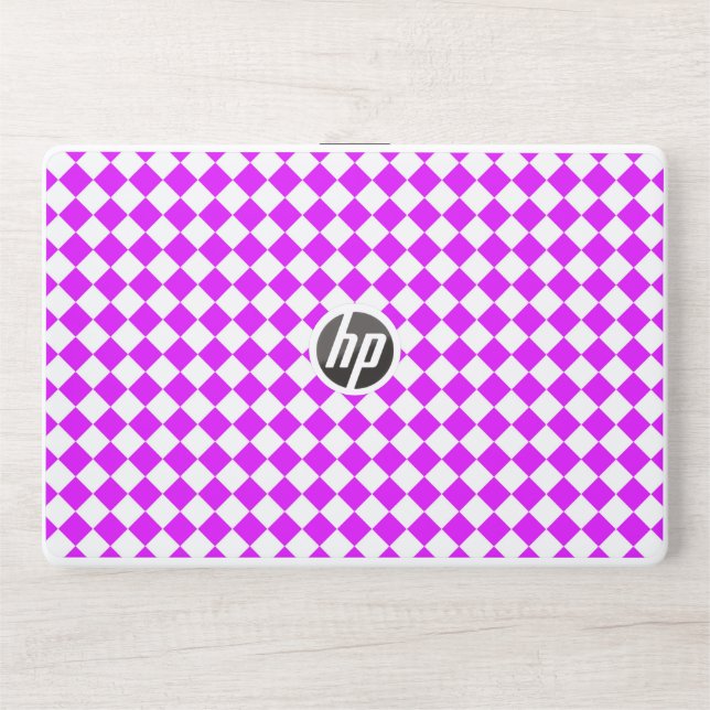 Purple White Checker Diamond Pattern HP Laptop Skin (Front)