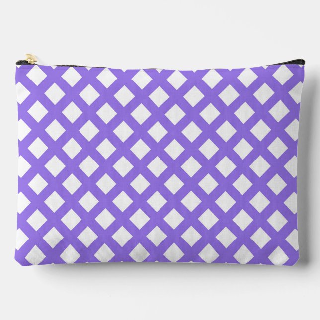 Purple White Checker Diamond Pattern Large Accessory Pouch (Front)