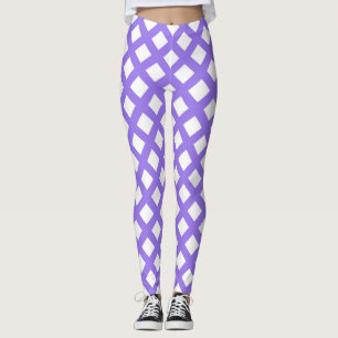 Purple White Checker Diamond Pattern Leggings