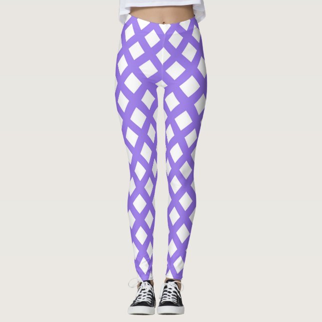 Purple White Checker Diamond Pattern Leggings (Front)