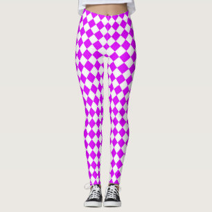 Purple White Checker Diamond Pattern Leggings