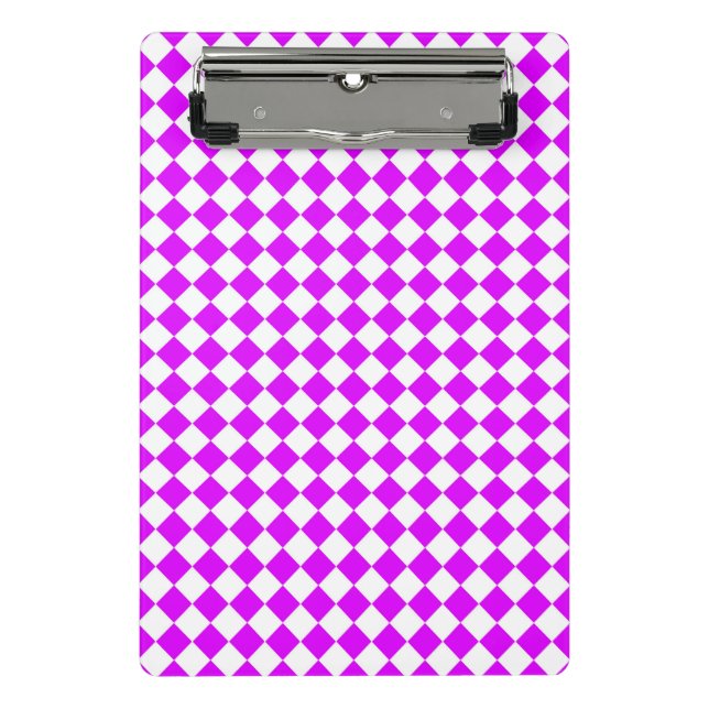 Purple White Checker Diamond Pattern Mini Clipboard (Front)